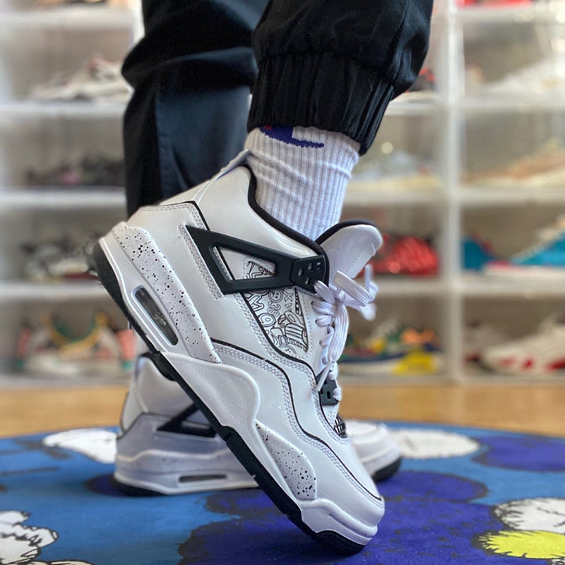 airjordan4aj4黑白二次元女款水彩手绘女神篮球鞋dc4101100