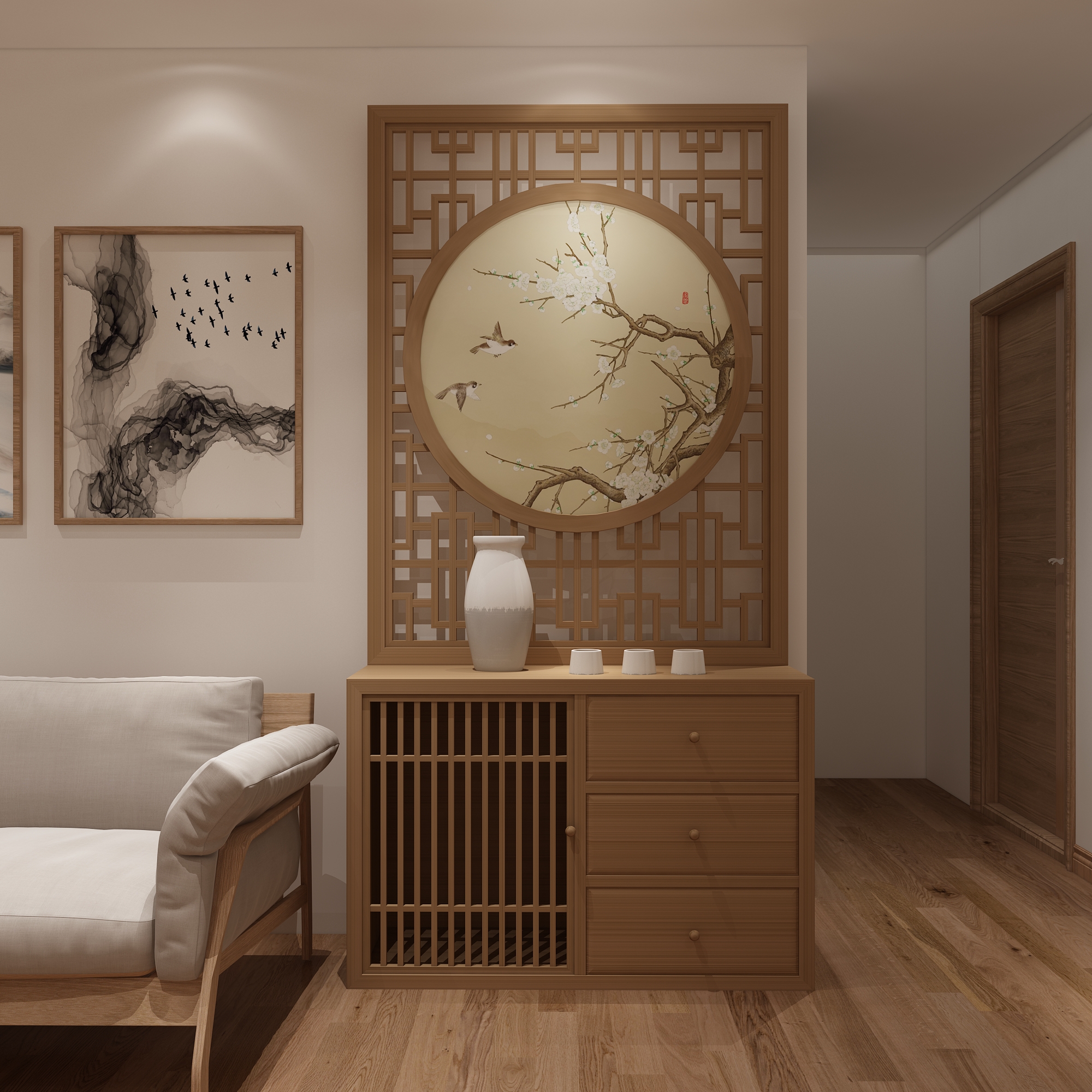 中式实木屏风隔断装饰客厅酒店办公室入户格栅座屏