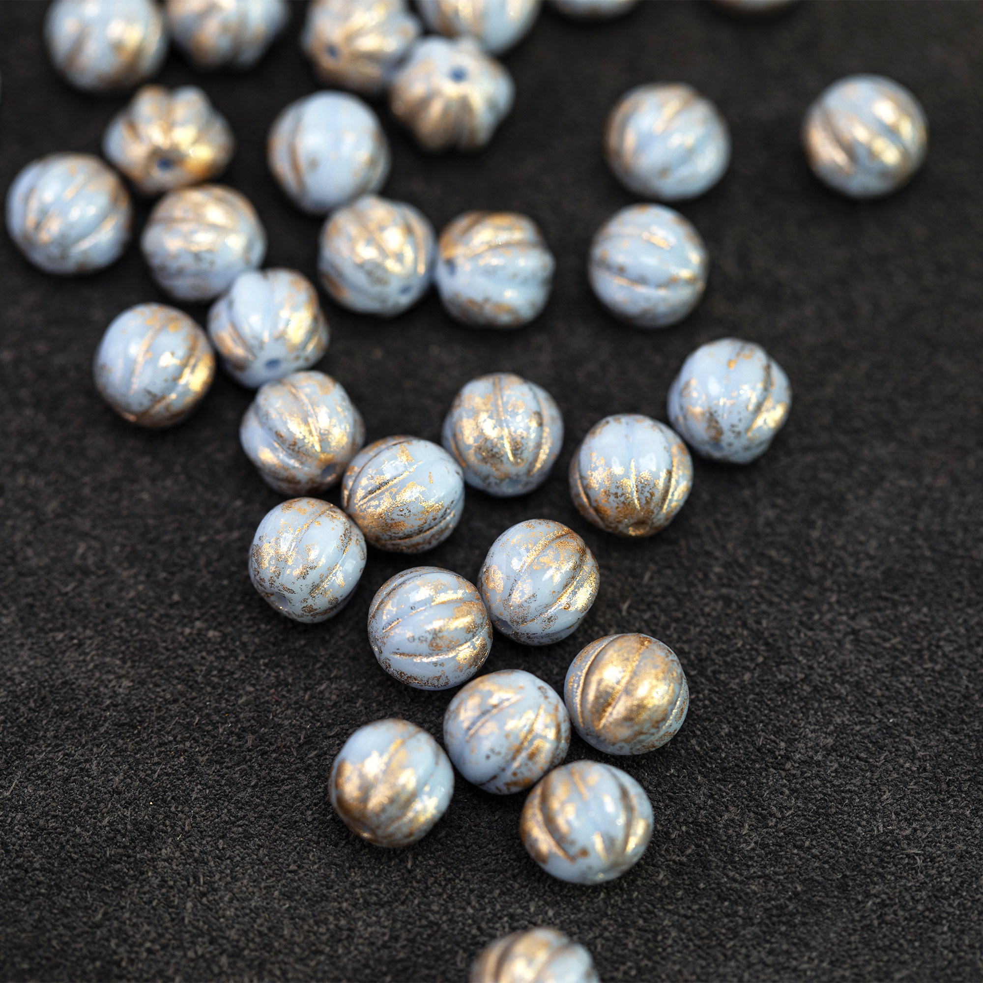 8mm南瓜珠星灰蓝洒金进口捷克高品质琉璃散珠手链复水晶diy人造