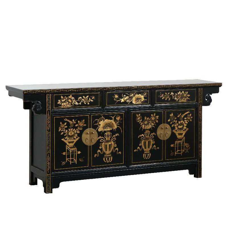 中式仿古漆器家具实木手绘餐边柜入户描金玄关餐边柜