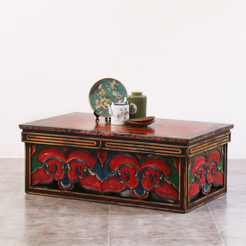 明清仿古实木藏式彩绘做旧茶几客厅泡茶茶桌茶几