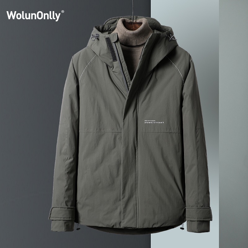 Wolunonlly男士羽绒服  冬季连帽加厚保暖白鸭绒羽绒衣男外套冬装
