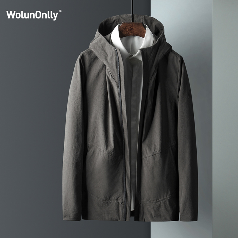 男外套2022新款商务男装夹克男连帽短款男士风衣春秋季大码上衣