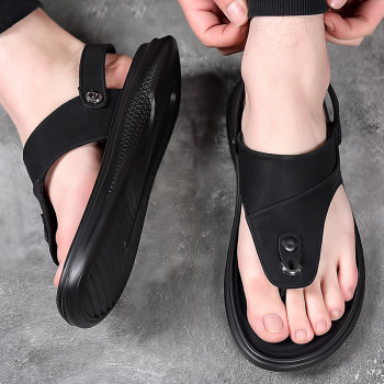 Woodpecker Sandals Slippers Men's Summer New ຫນັງແທ້ບາດເຈັບແລະເກີບຫາດຊາຍທີ່ບໍ່ແມ່ນເລື່ອນສອງຈຸດປະສົງຂັບລົດ Flip-flops