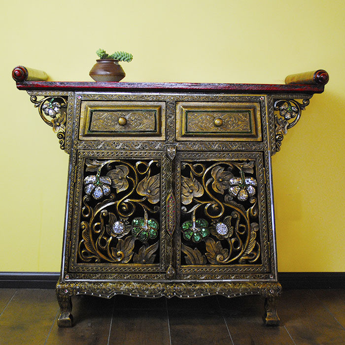 泰国家具门厅实木装饰客厅东南亚风格储物柜手工门厅