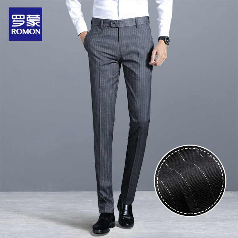 罗蒙休闲裤男修身韩版潮流商务男裤夏季新款条纹小脚裤子男士西裤