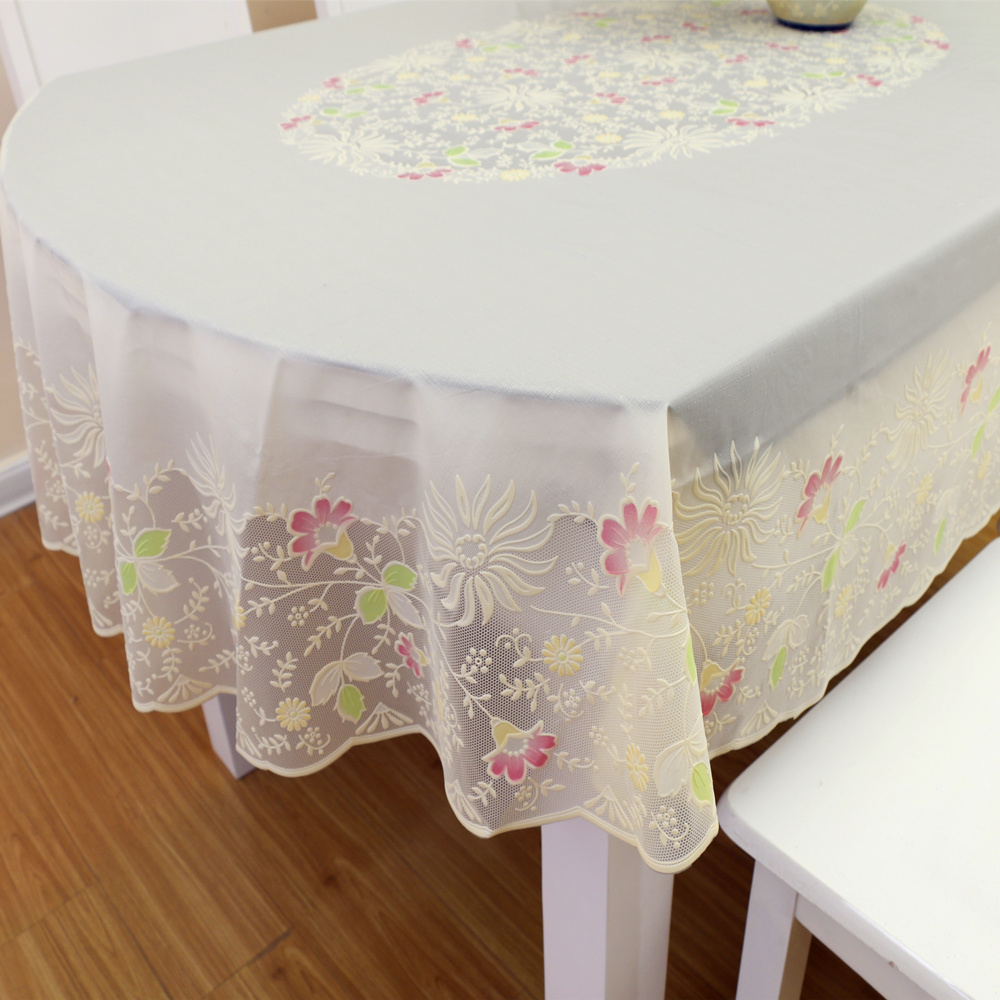 桌布椭圆圆型防水盖布烫金pvc台布西餐中式桌布