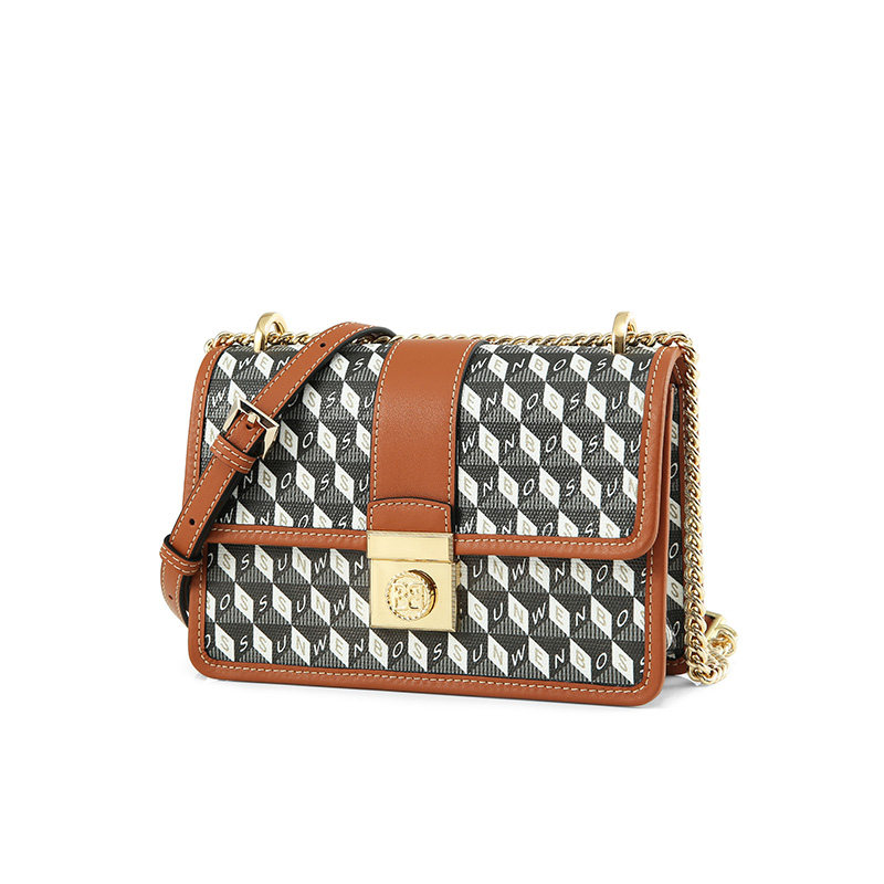 bosssunwen斜挎包2021春季新款潮女女士包包老花小方女士包袋