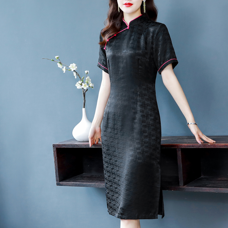桑蚕丝连衣裙高档夏季2022新款高端气质遮肚真丝旗袍改良礼服裙子