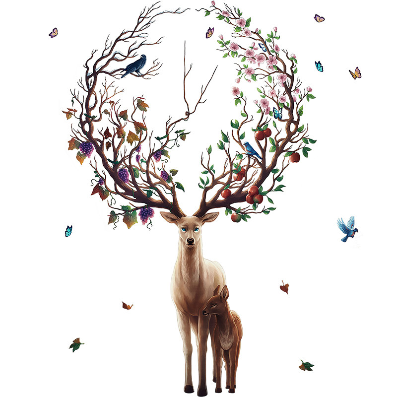 创意北欧麋鹿卧室客厅玄关背景墙贴装饰墙壁贴纸个性墙纸自粘贴画