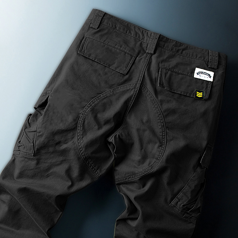 YEZOE男装美式弹力纯棉黑色多袋工装裤子男士潮牌款直筒休闲裤男
