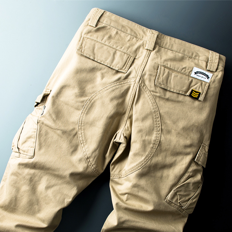 美军卡其色弹力工装裤男士2021秋冬新款宽松直筒休闲裤潮流男裤子