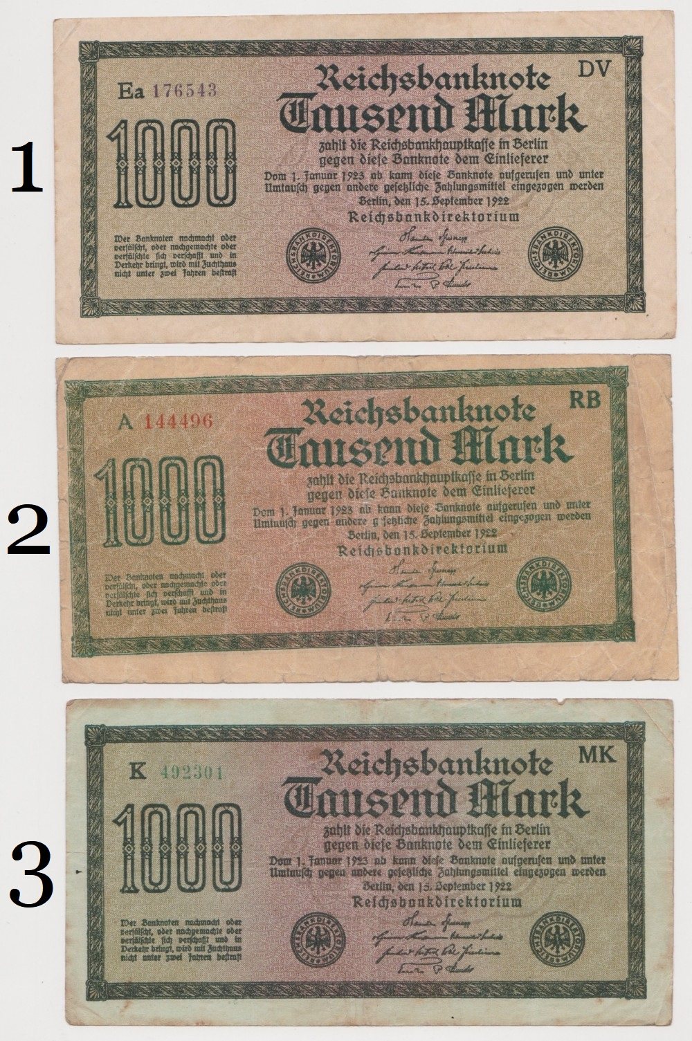 保真二战战前1922年魏玛共和国德国1000马克纸币紫号其他服饰配件