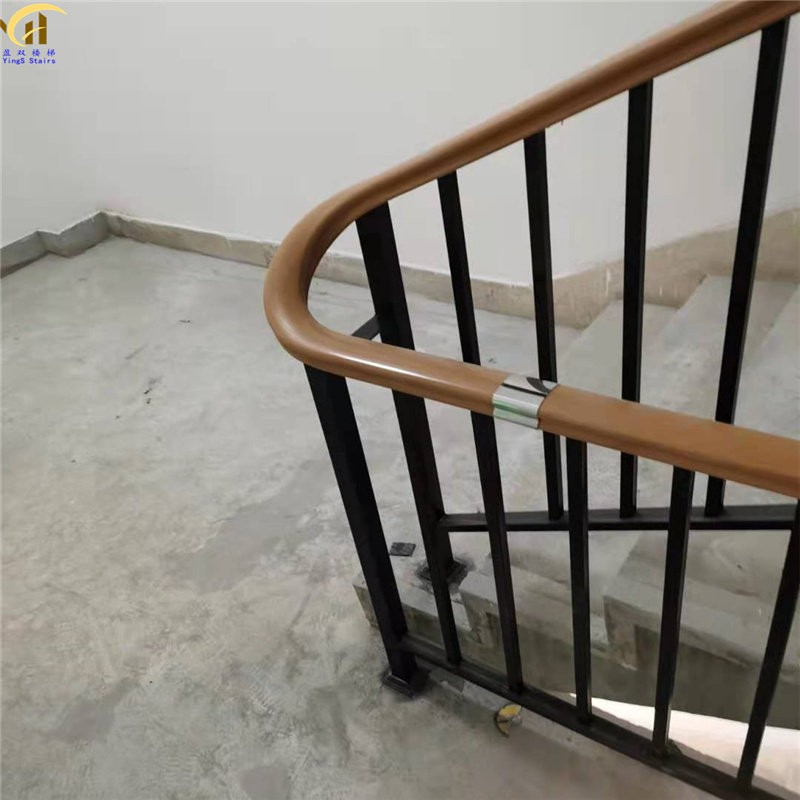 扶手高分子热弯pvc木纹楼梯靠墙塑木栏杆蘑菇型楼梯扶手