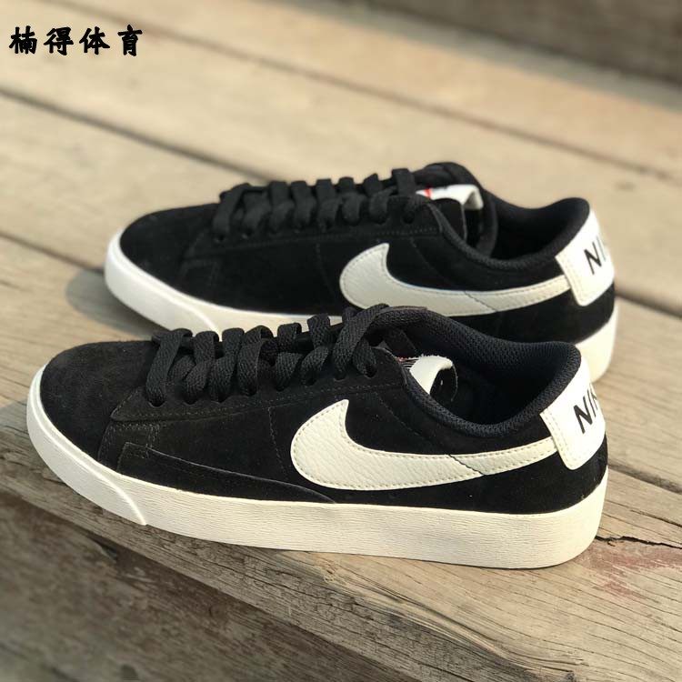 楠得耐克nikeblazerlow女子开拓者翻毛皮黑色板鞋av9373001