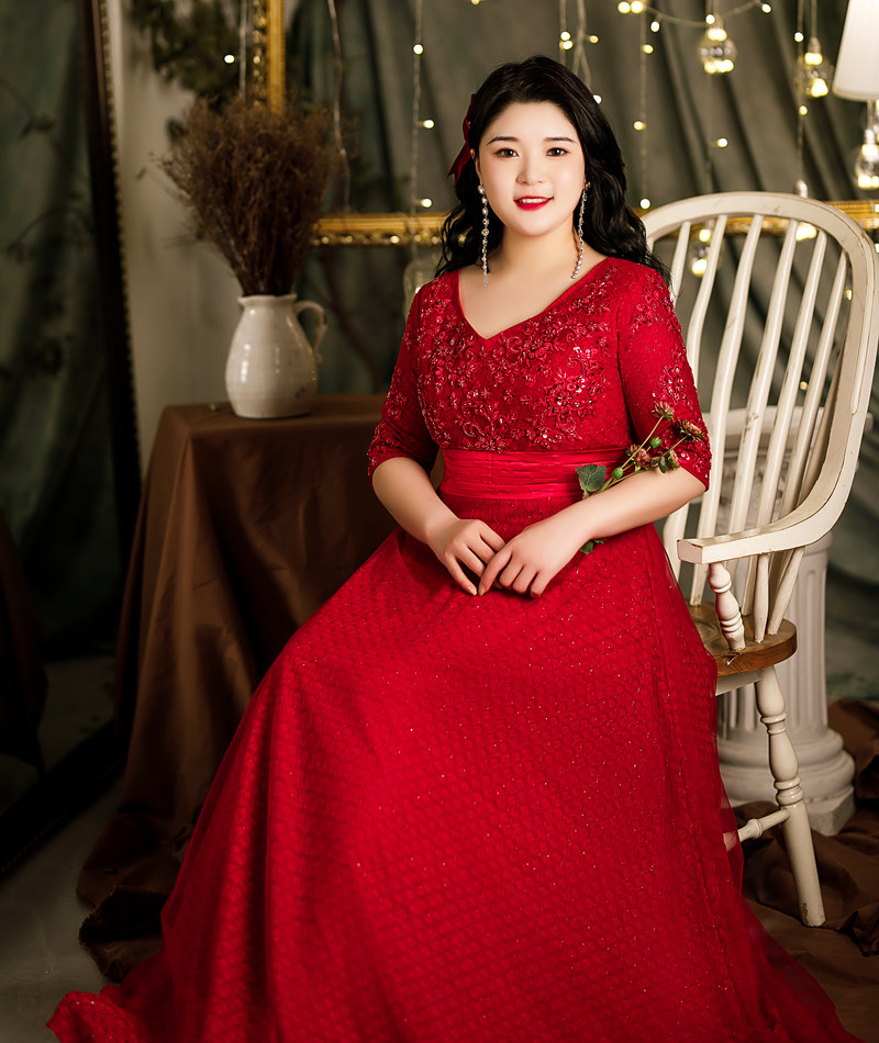 大码敬酒服200斤加肥加大新娘胖遮肚长款蕾丝结婚显瘦胖mm晚礼服