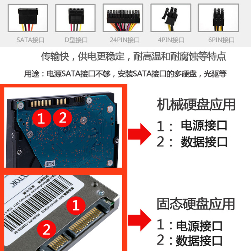 硬盘电源线联想4pinsata4p串口ssd供电电线连接线