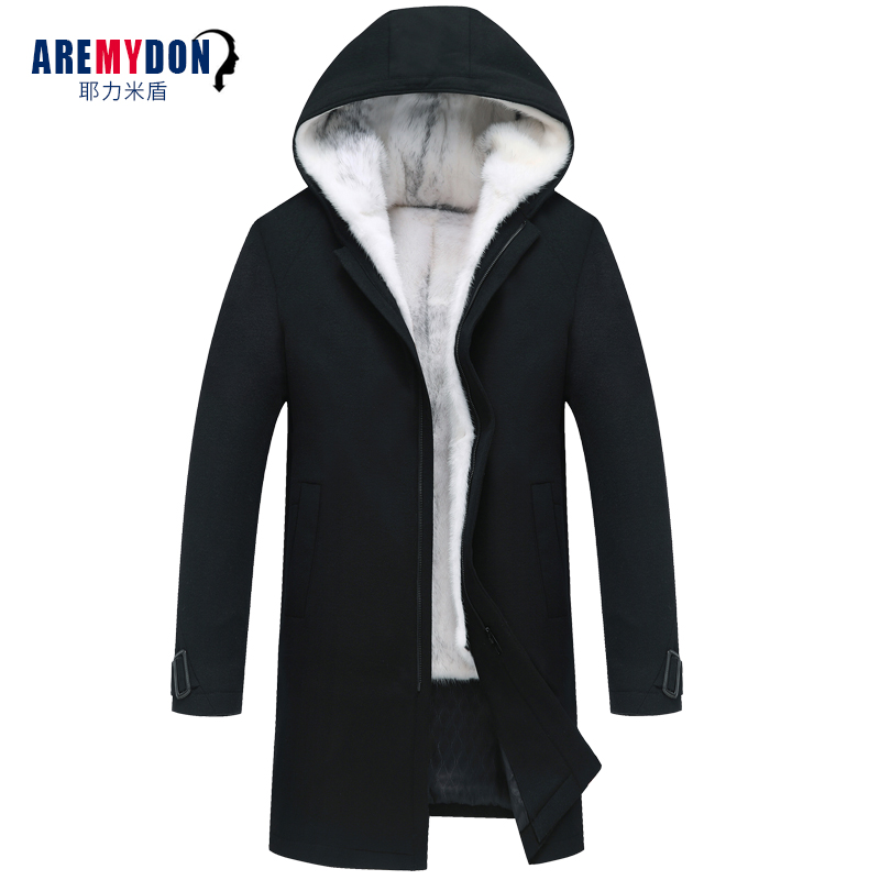 男装连帽水貂十字貂黑貂内胆尼克服真皮皮草中长款派克服羊绒大衣