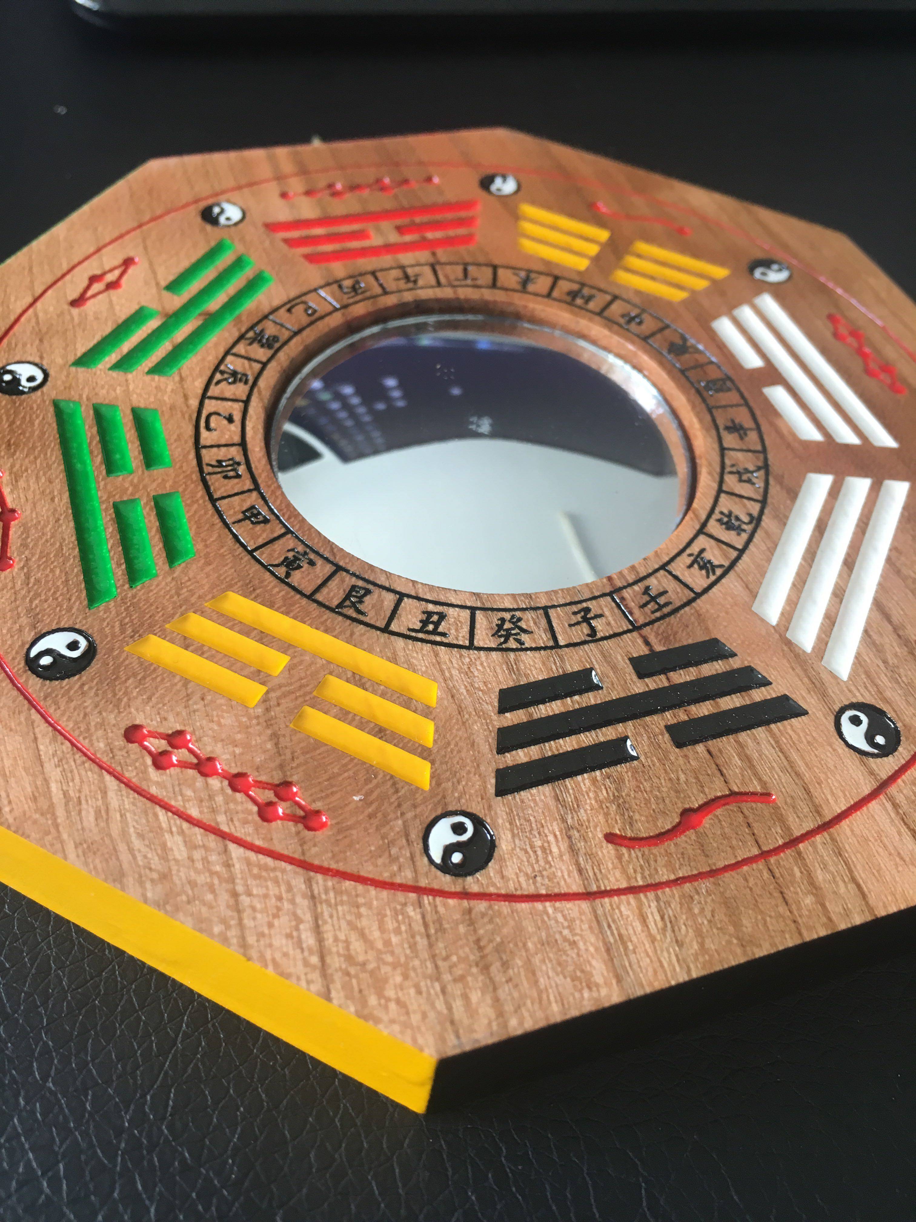 桃木八卦镜镇宅辟邪凸镜招财开运摆件化煞阴阳镜家用门口风水挂件