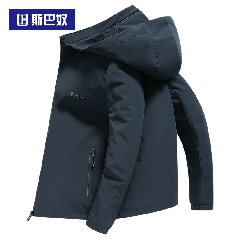 斯巴奴男装夹克2022春季新款休闲连帽茄克衫青年春秋上衣外套男潮