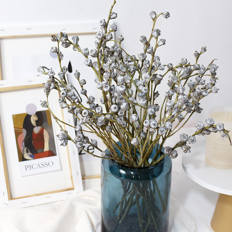 尤加利森系装饰干枝小白白果配叶民宿客栈店铺干花