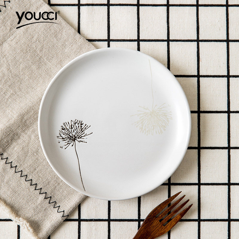 日式陶瓷圆形盘子家用菜盘小碟碟子饺子盘早盘