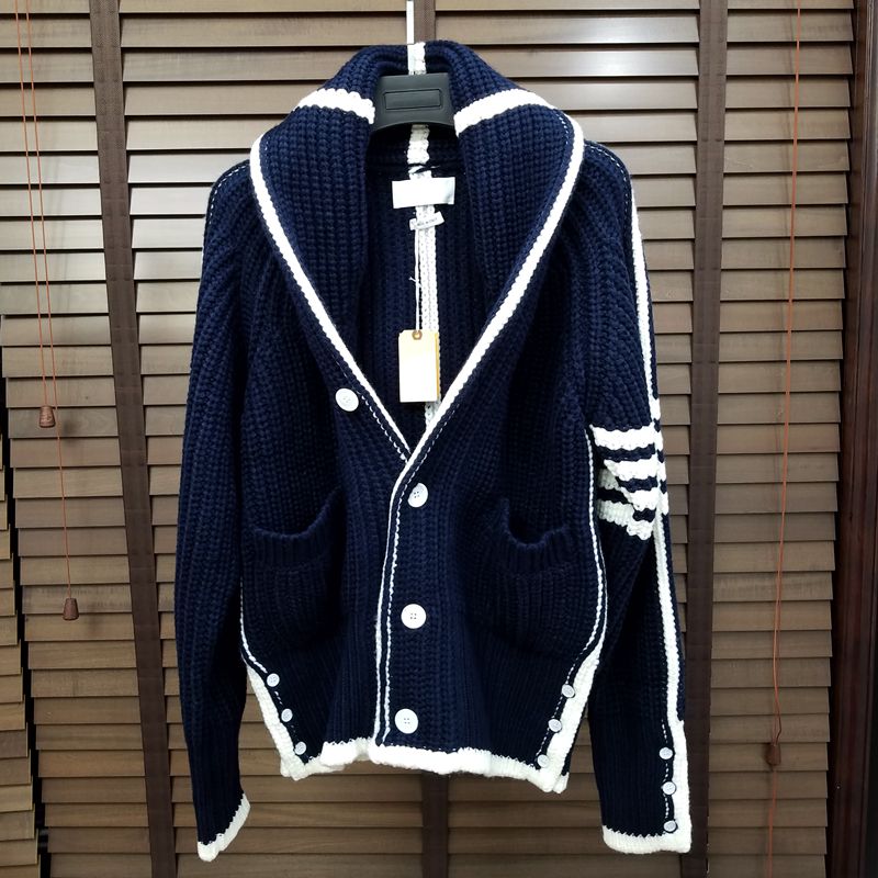 22年重工新款TB开衫针织衫男女秋款男士宽松可翻高领毛衣男装外套