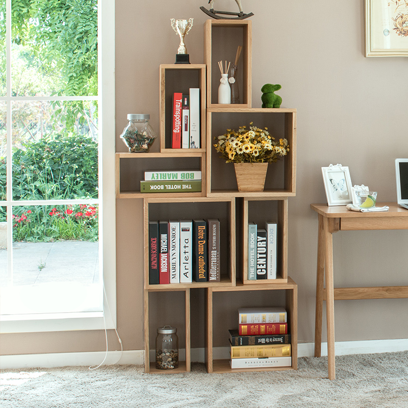 治木工坊北欧欧纯实木书架简约现代橡木书柜创意搁板