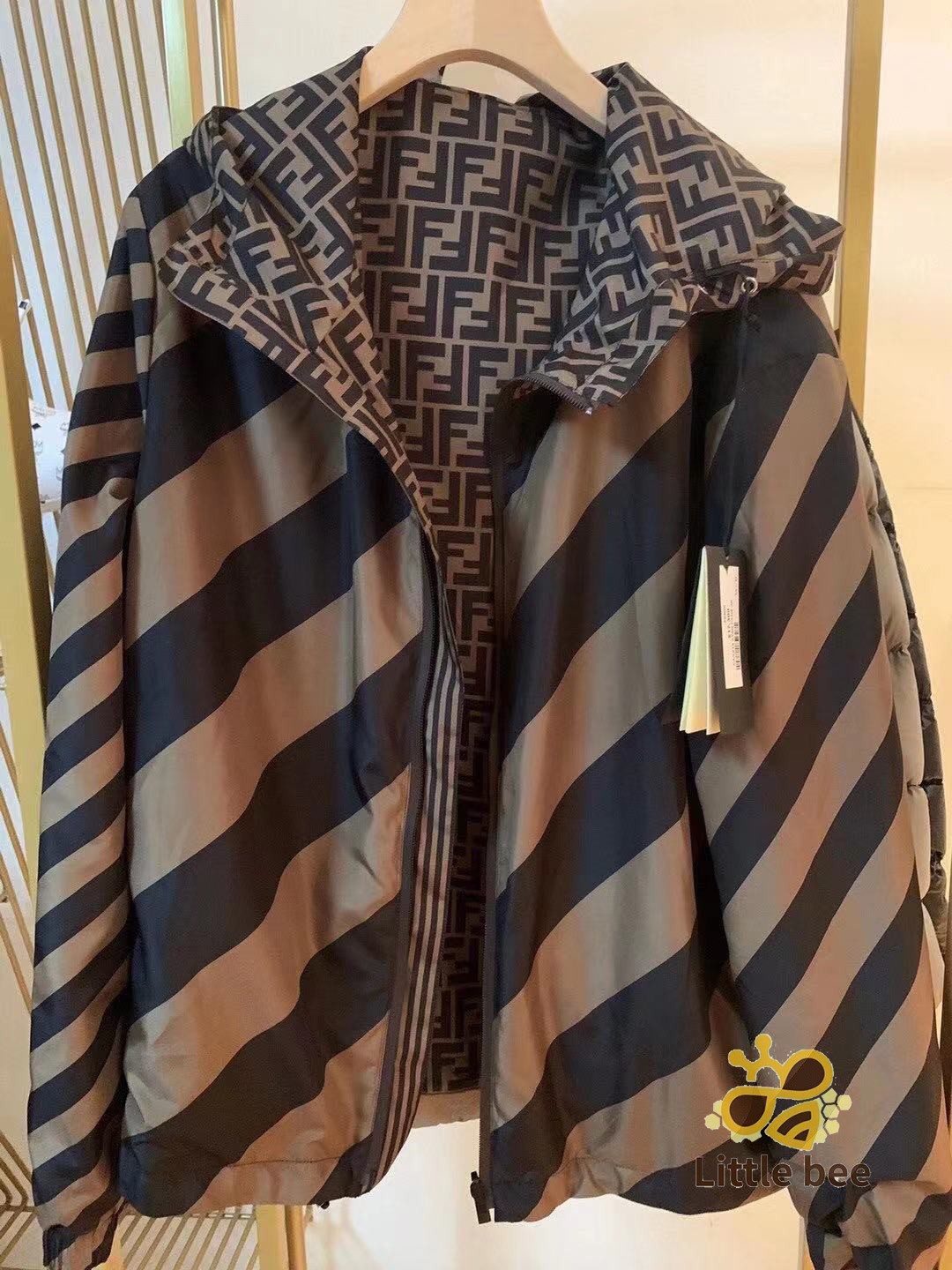 现货Fendi/芬迪 秋冬 双FF老花满logo双面穿连帽夹克风衣男女外套