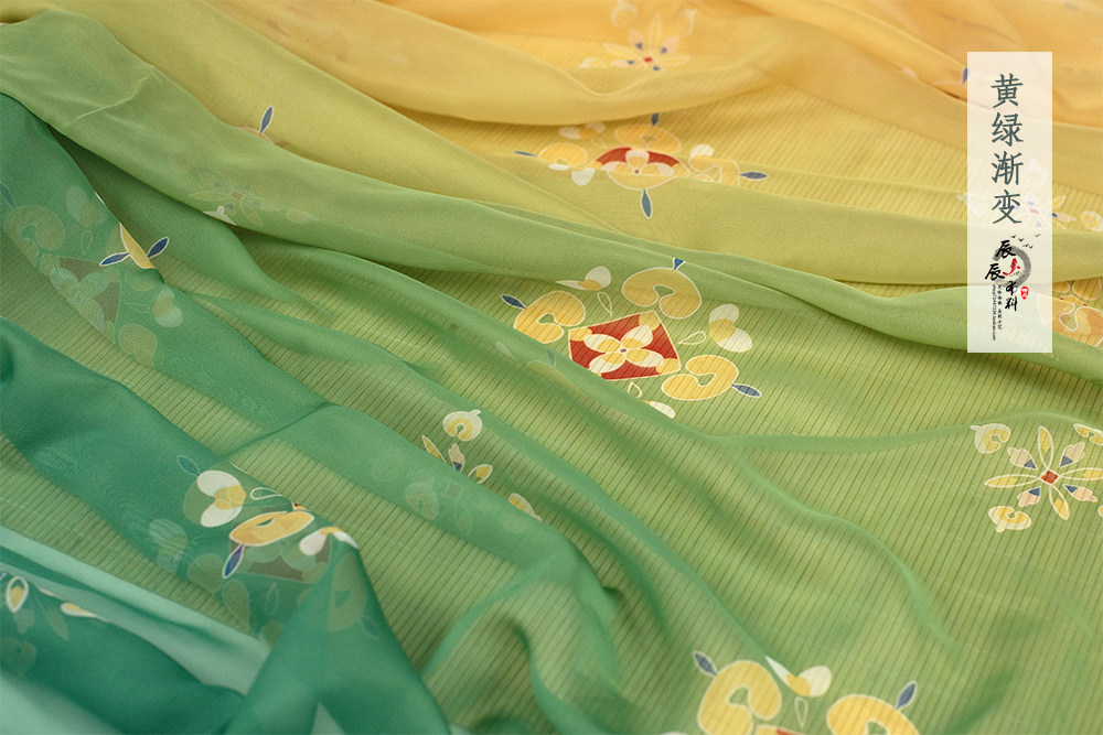 原创30d唐风印花雪纺团花汉服古装面料披帛齐胸齐腰布料辰辰布料_双氙