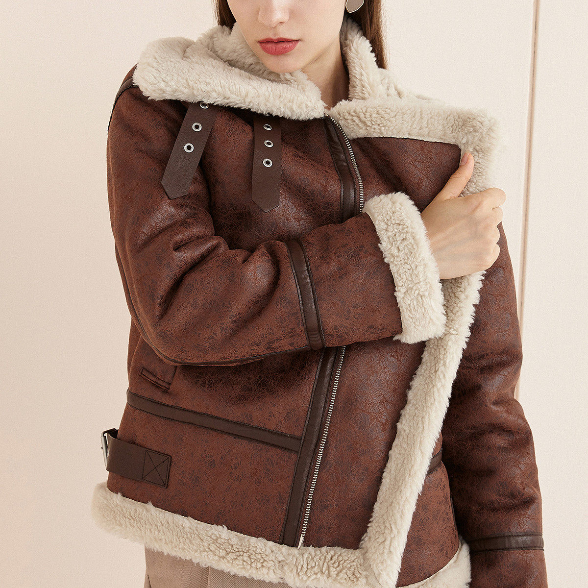 商场同款lily2021新款女装帅气皮毛一体一体机机车皮草