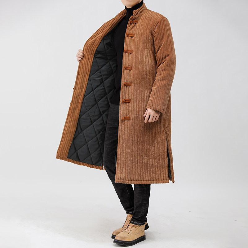 灯芯绒棉衣男中国风唐装长袍外套冬季复古古装棉衣