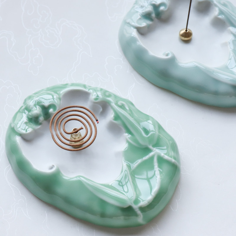 青瓷线香插香座焚香家用室内檀香盘香沉香书法香薰炉