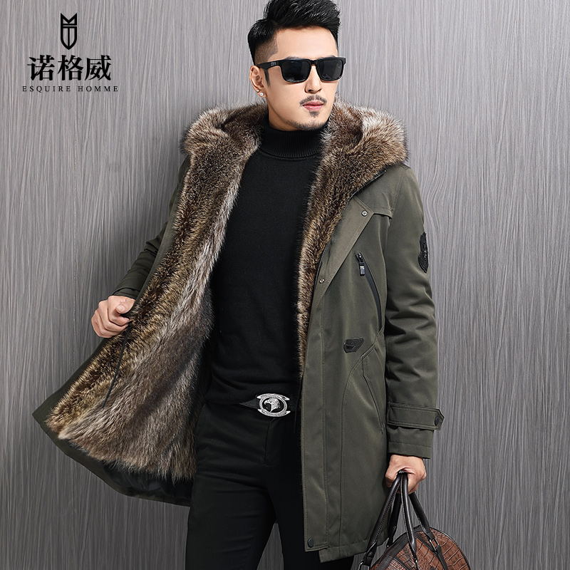 皮毛一体男貉子毛内胆派克服长款连帽加厚皮草大衣休闲真皮皮衣冬