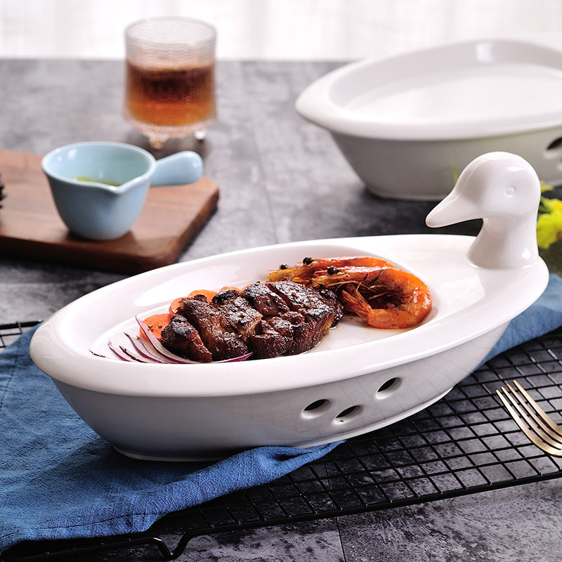 陶瓷鸭肉北京烤鸭烧鹅烧鸡专用盘子鸭盘鸭板盘