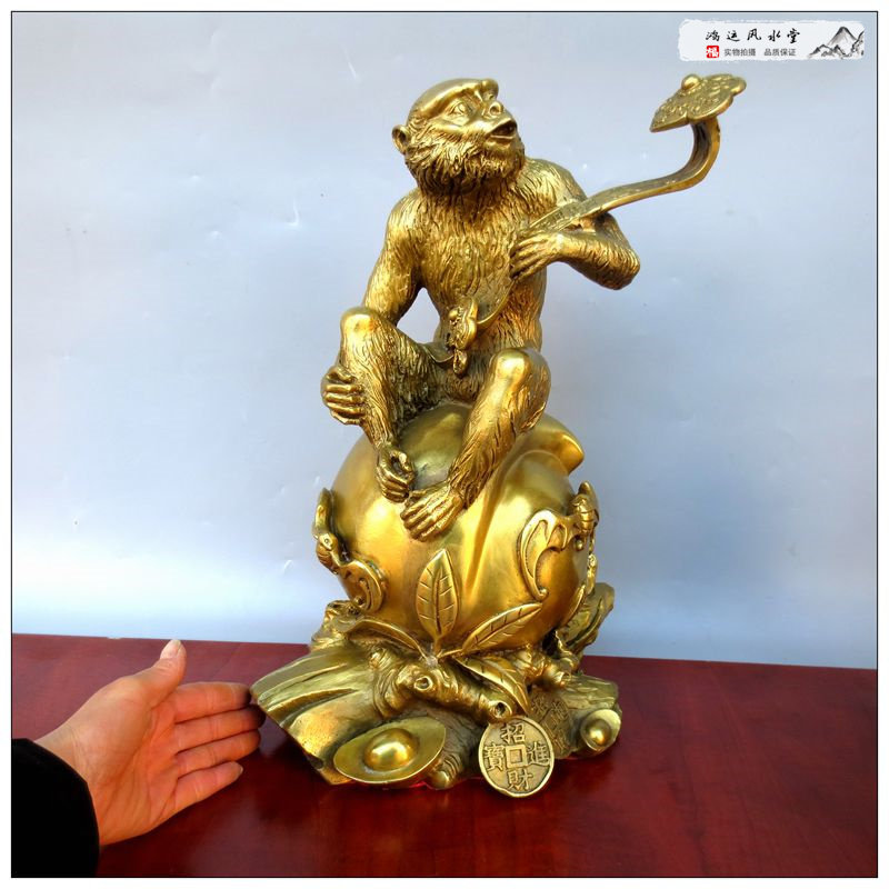 猴子纯铜寿桃传统十二生肖手拿如意办公室黄铜摆件摆件