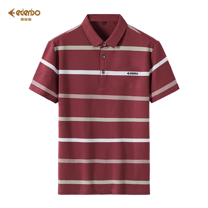 爱登堡男装条纹翻领短袖男T恤衫夏日时尚宽松中年商务休闲POLO衫