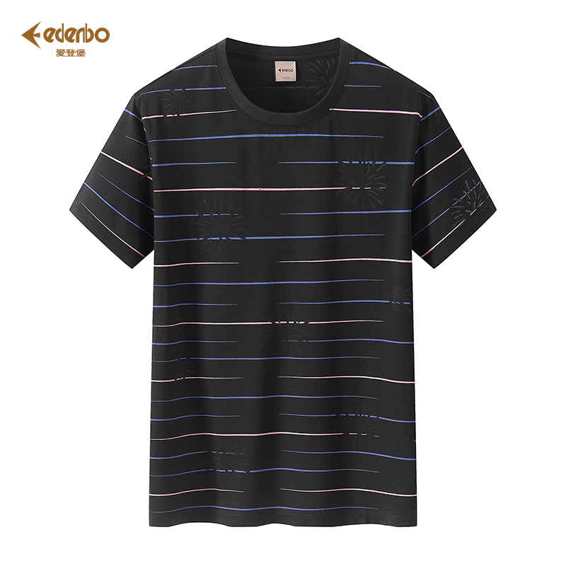 【品牌特卖】爱登堡中年男装t恤爸爸夏装短袖中老年人男圆领衫条