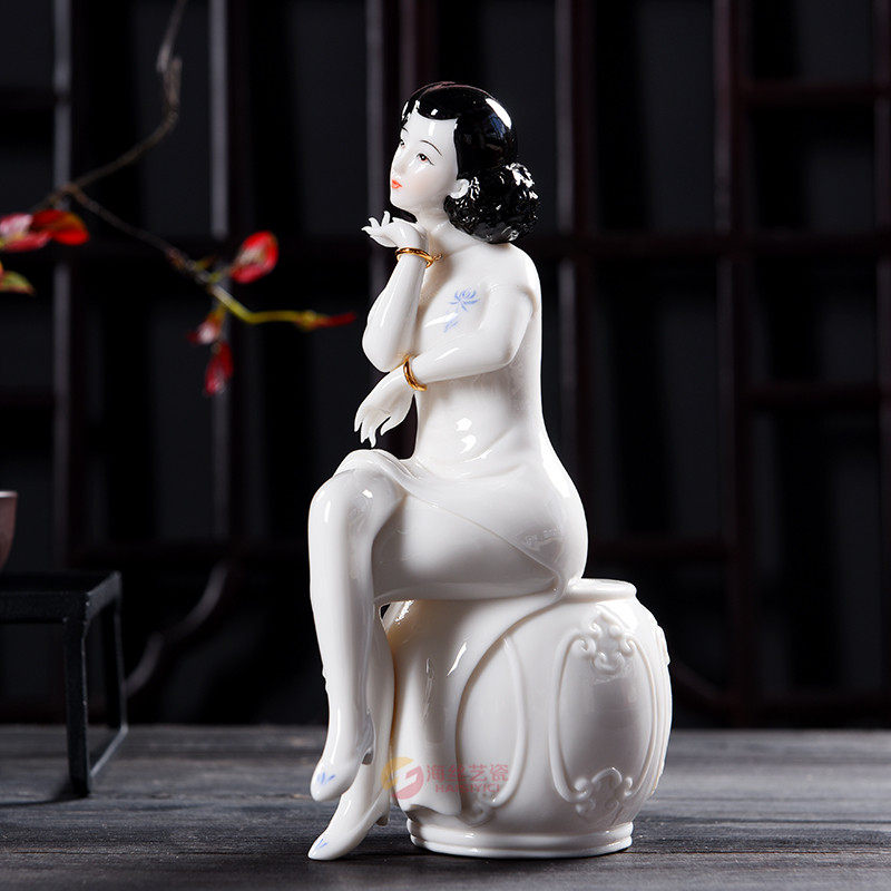德化白瓷现代现代人人物仕女家居摆件陶瓷陶瓷工艺摆件