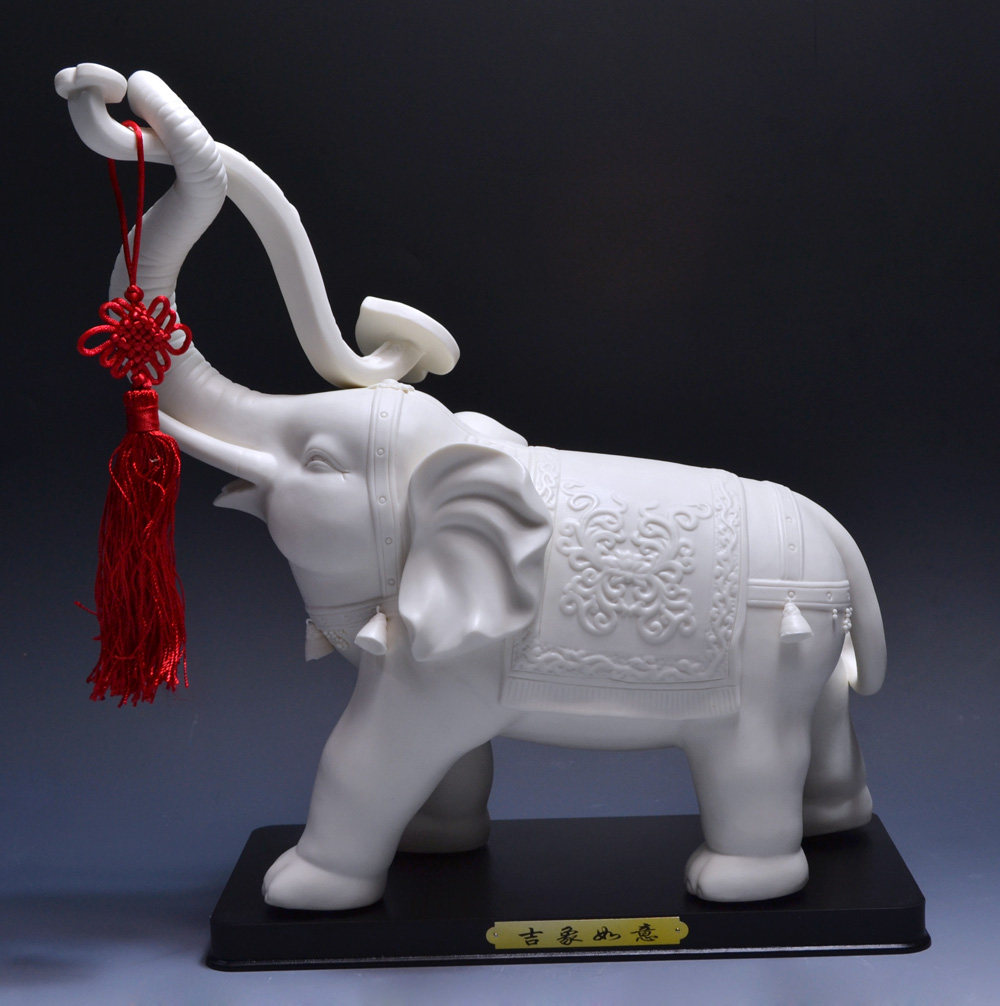 大象白瓷大号工艺品摆件陶瓷吉象如意母子家居摆件