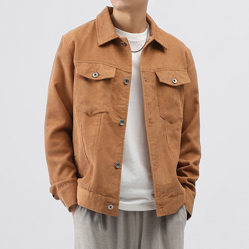 春秋季宽松复古灯芯绒潮牌外套男日系ins潮流牛仔工装风夹克上衣