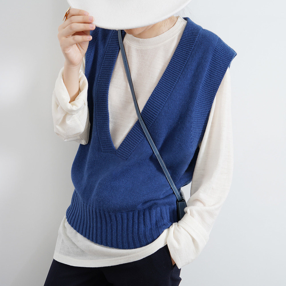 大v领无袖毛衣针织背心羊毛坎肩简约气质秋冬羊绒马甲女宽松廓形