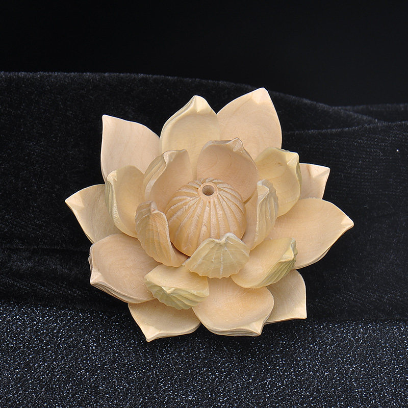 桃木莲花摆件花瓣挂件实木雕刻车挂配饰配件木雕