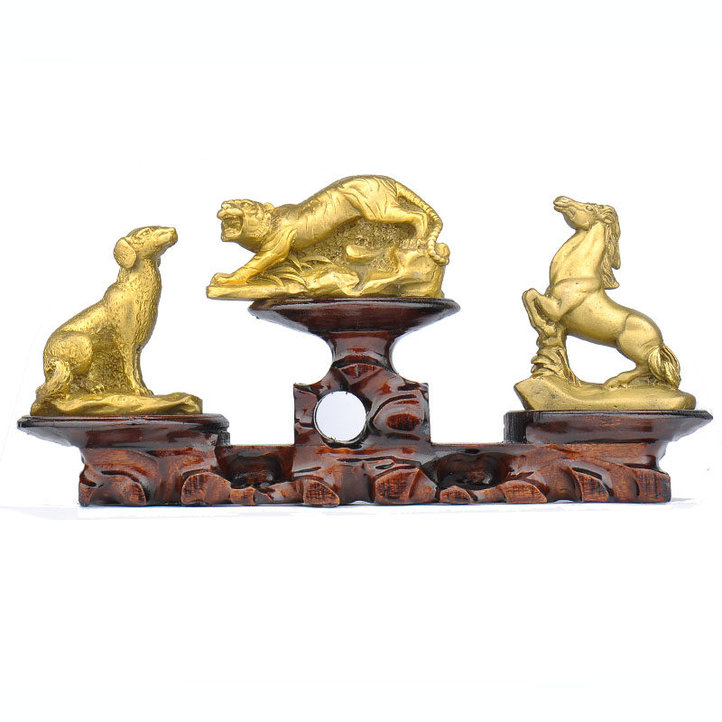 摆件普生缘虎马狗三合三合贵贵人黄铜十二生肖寅午戌摆件