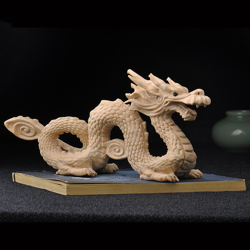 桃木青龙木雕龙木龙摆件生肖实木汉龙木质客厅龙摆件环