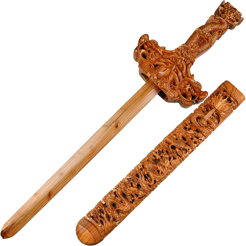 普生缘龙腾盛世桃木剑台屏九龙献宝手工精雕摆件