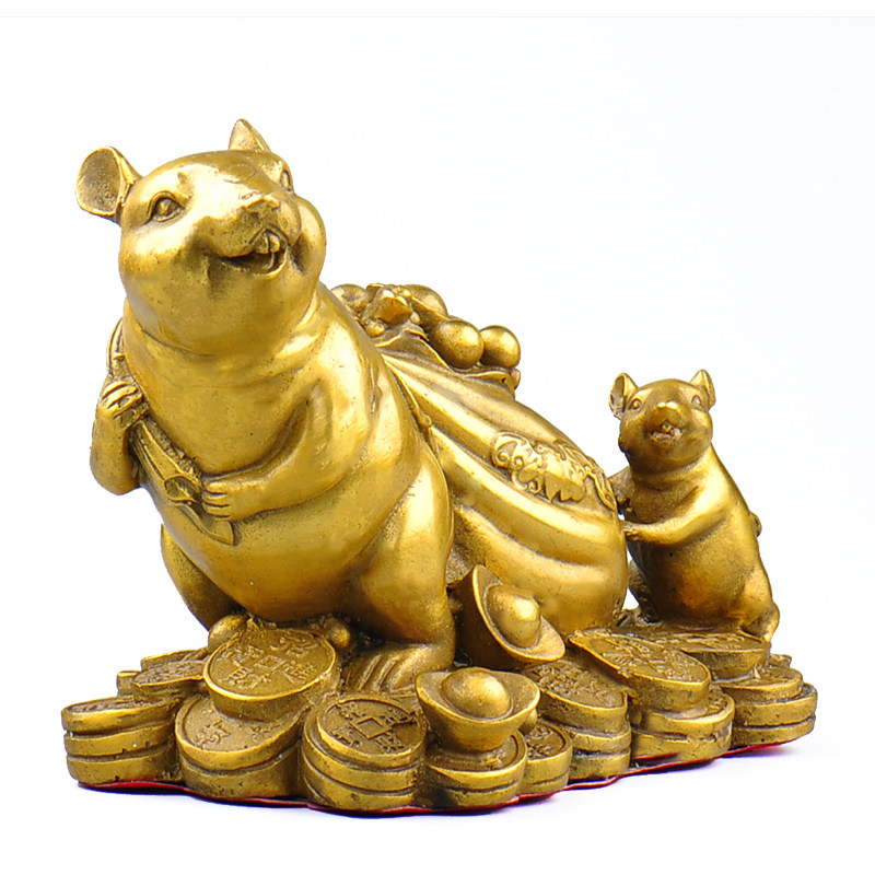 普生缘纯铜老鼠生肖摆件黄金袋鼠钱袋福袋家居风水摆件