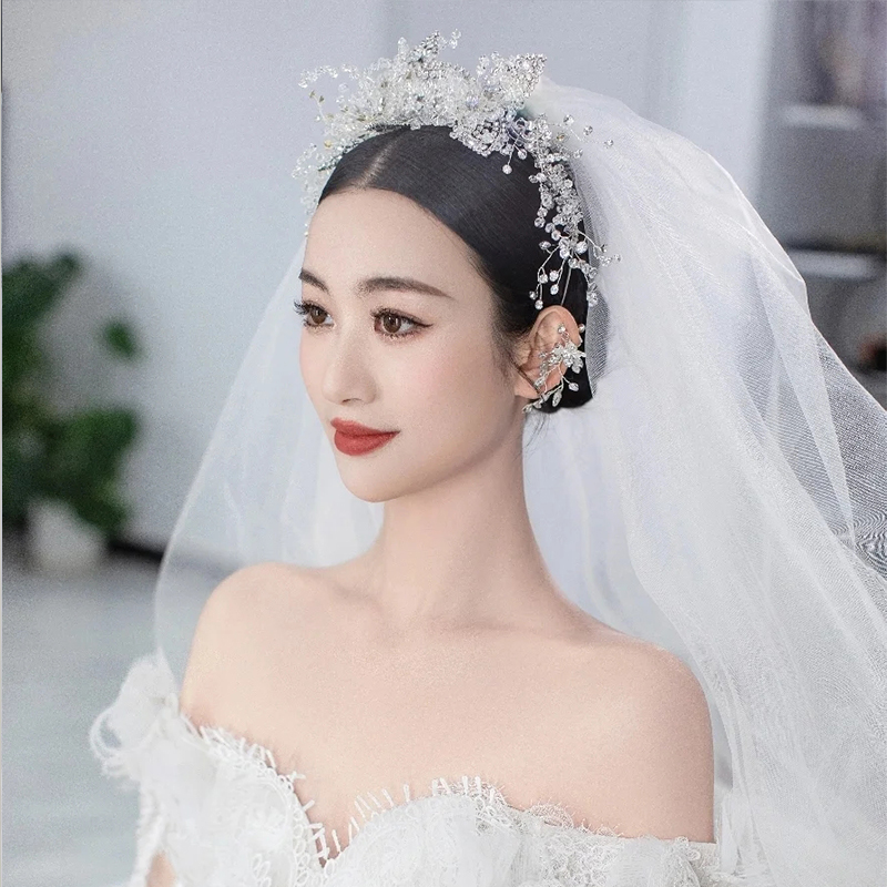 新娘结婚头饰森系超仙水晶发箍韩式手工串珠皇冠婚礼白纱造型配饰