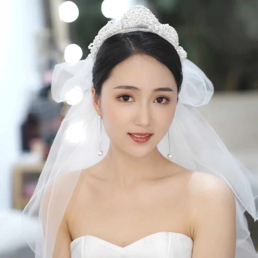 新娘配饰造型白纱结婚礼冠发圆形王冠发一体仙头头纱