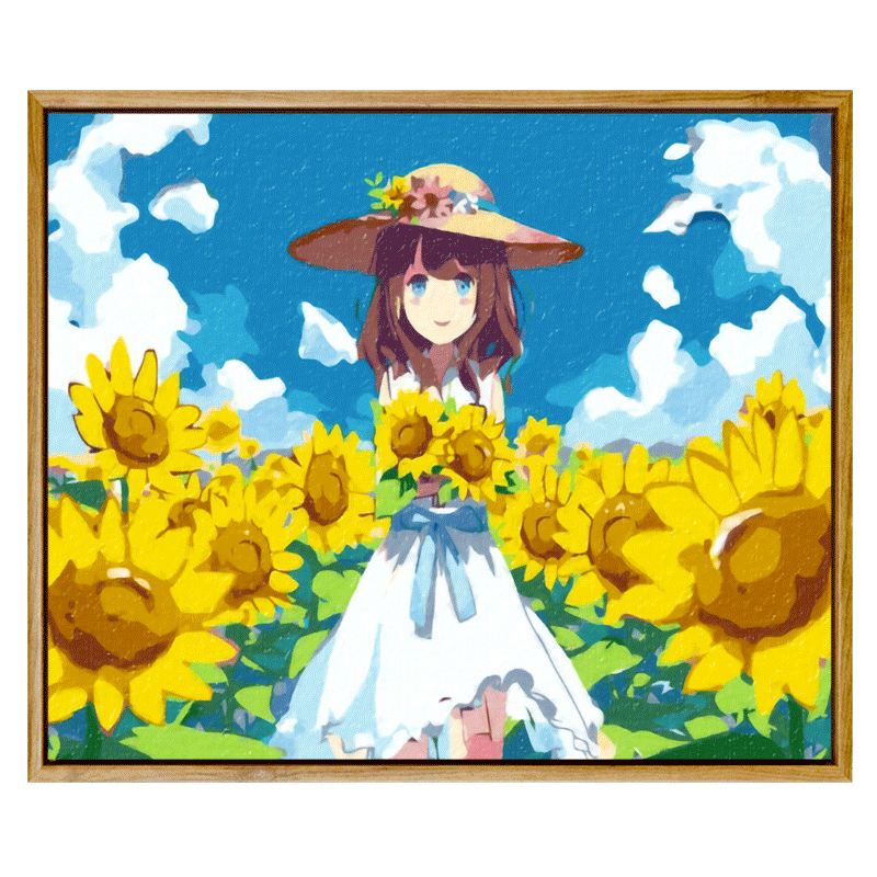 diy数字油画油彩手工填色向日葵少女儿童动漫填充diy